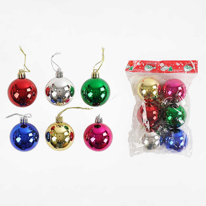 Новорічні прикраси кульки, 6 штук, D=5 см, у п/е /200/