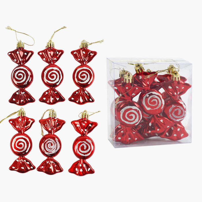 Новорічні прикраси “Цукерки”, 6 штук, висота 11 см, у слюді  /240/