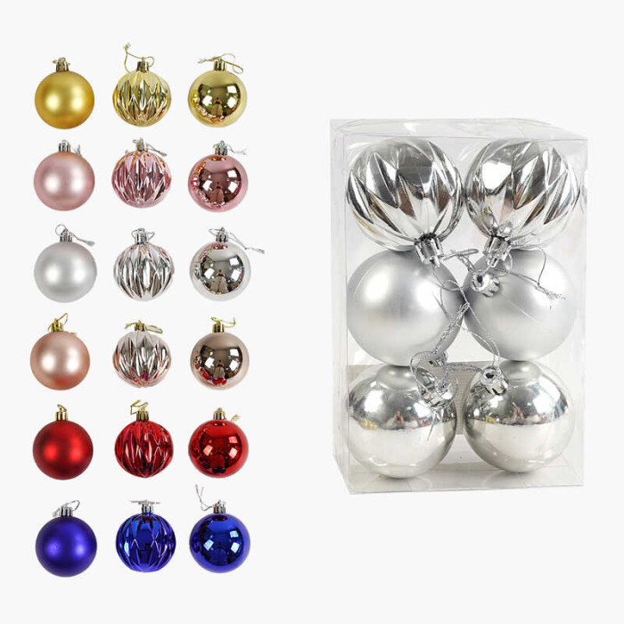 Новорічні прикраси 6 штук, кульки, D = 5,5 см, у слюді, МІКС ВИДІВ /120/