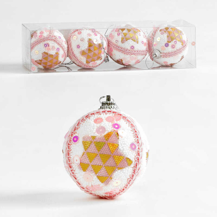 Новорічні прикраси 4 шт, кулька, D = 6 см, у слюді 6*23,5*6 см /200/