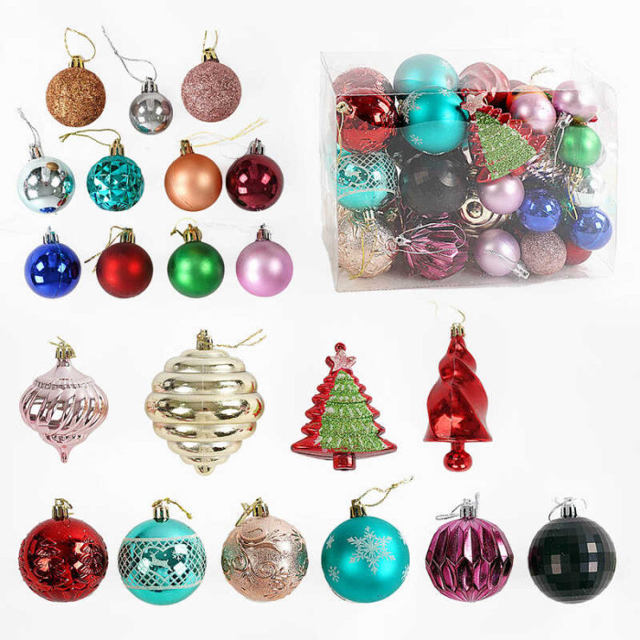 Новорічні прикраси 35 штук, кульки, ялинки, у слюді /30/
