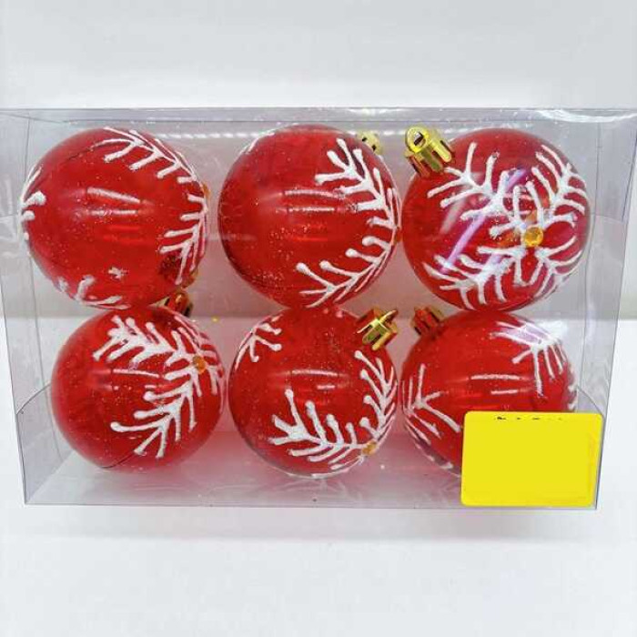 Новорічні прикраси 6 штук, кульки, D = 6 см, в слюді /120/