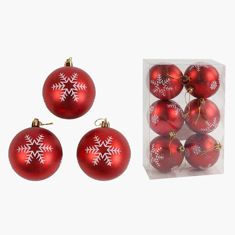 Новорічні прикраси 6 штук, кульки, D = 7,5 см, у слюді  /64/