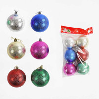 Новорічні прикраси 6 штук, кульки, D= 8 см, у п/е /80/ Новорічні прикраси 6 штук, кульки, D= 8 см, у п/е /80/