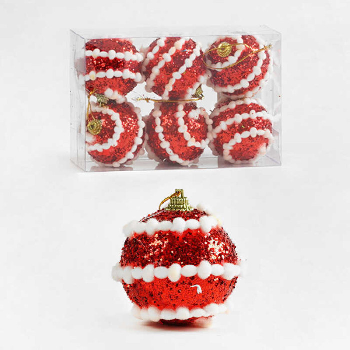 Новорічні прикраси 6 шт, кулька, D = 6 см, у слюді 17,5*11,5*6 см /133/