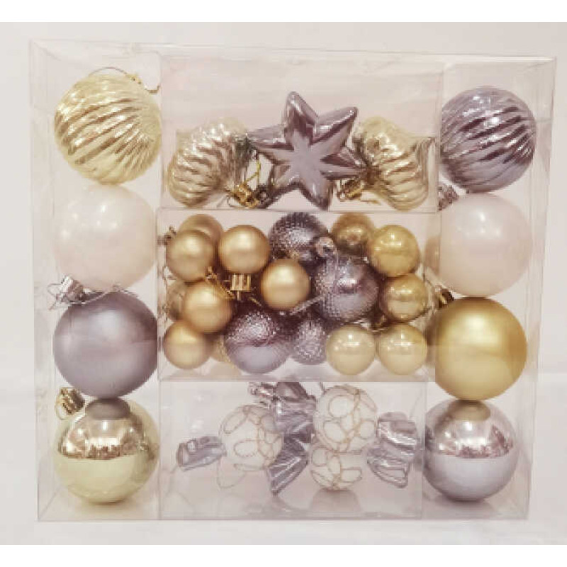 Новорічні прикраси 36 штук, кульки, цукерки, бурульки, зірочки, у слюді /40/