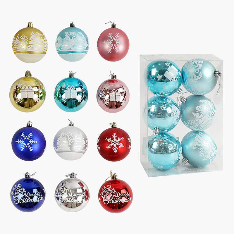 Новорічні прикраси 6 штук, кульки, D = 7,5 см, у слюді,МІКС ВИДІВ /64/