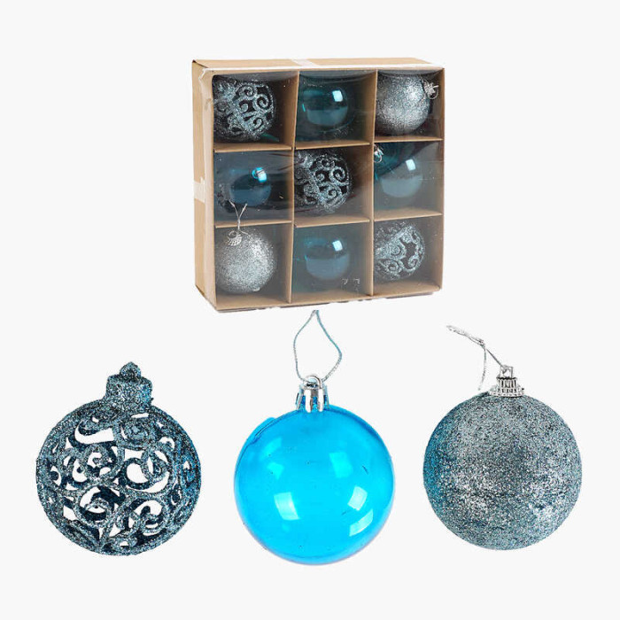 Новорічні прикраси 9 штук, кульки, D = 5,5  см, у слюді  /120/
