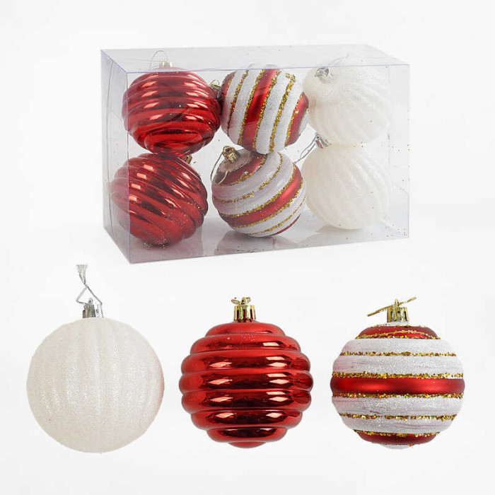 Новорічні прикраси 6 штук, кульки, D=8 см, у слюді  /64/