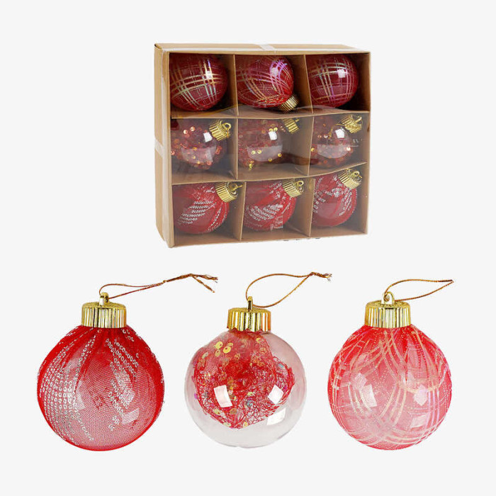 Новорічні прикраси 9 штук, кульки, D = 8 см, в кор. /42/