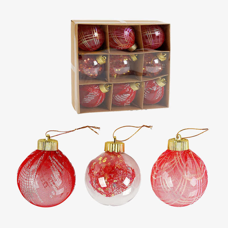 Новорічні прикраси 9 штук, кульки, D = 8 см, в кор. /42/