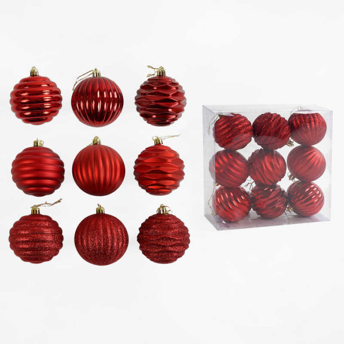 Новорічні прикраси 9 штук, кульки, D=8 см, у слюді  /32/