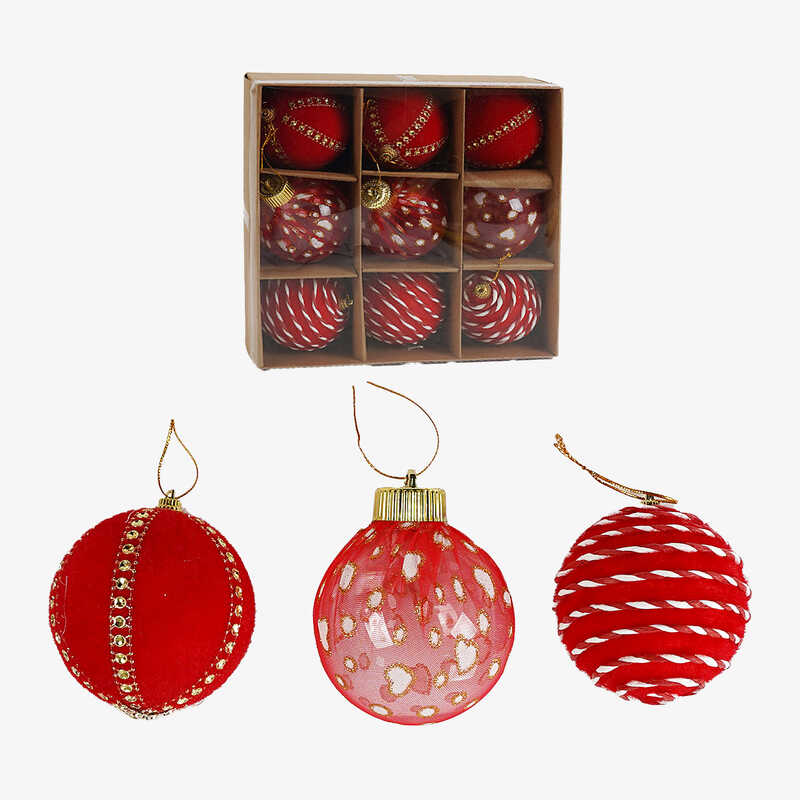 Новорічні прикраси 9 штук, кульки, D = 8 см, в кор. /42/