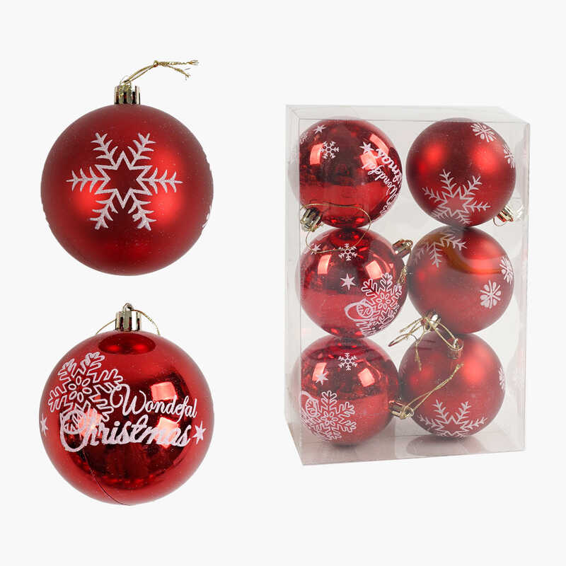 Новорічні прикраси 6 штук, кульки, D = 7,5 см, у слюді /64/