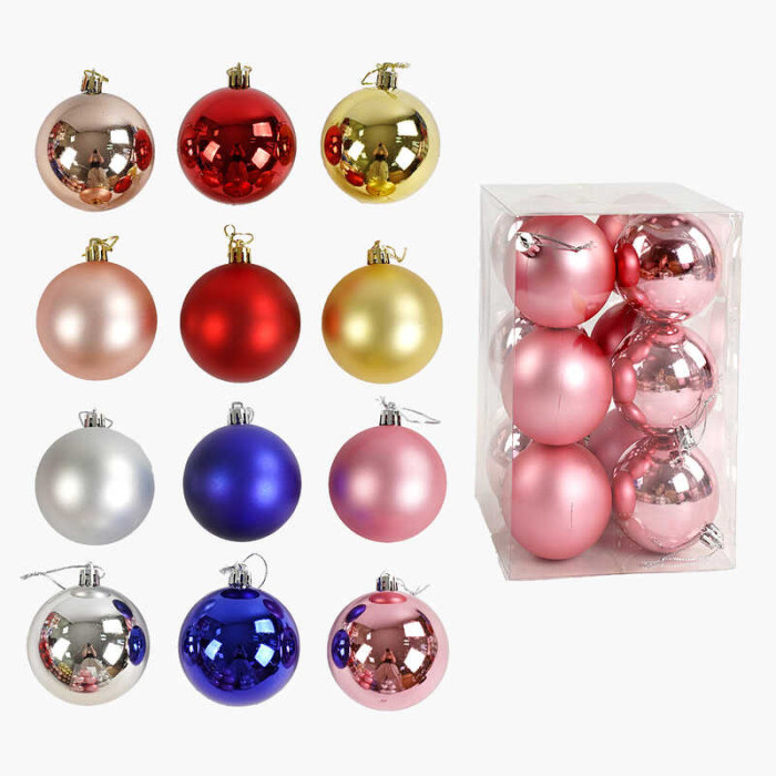Новорічні прикраси 12 штук, кульки, D = 6,5 см, у слюді, МІКС ВИДІВ /48/
