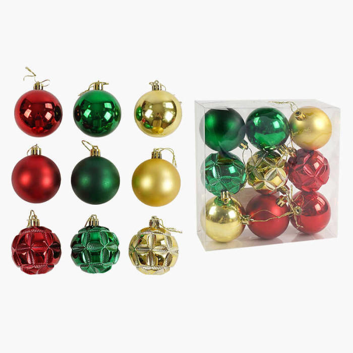 Новорічні прикраси кульки, 9 штук, D = 6 см, в слюді /80/