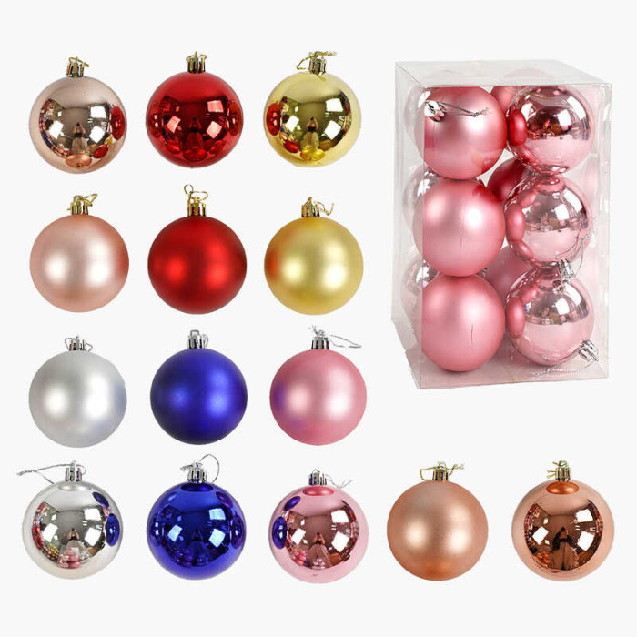 Новорічні прикраси 12 штук, кульки, D = 7,5 см, у слюді, МІКС ВИДІВ /32/