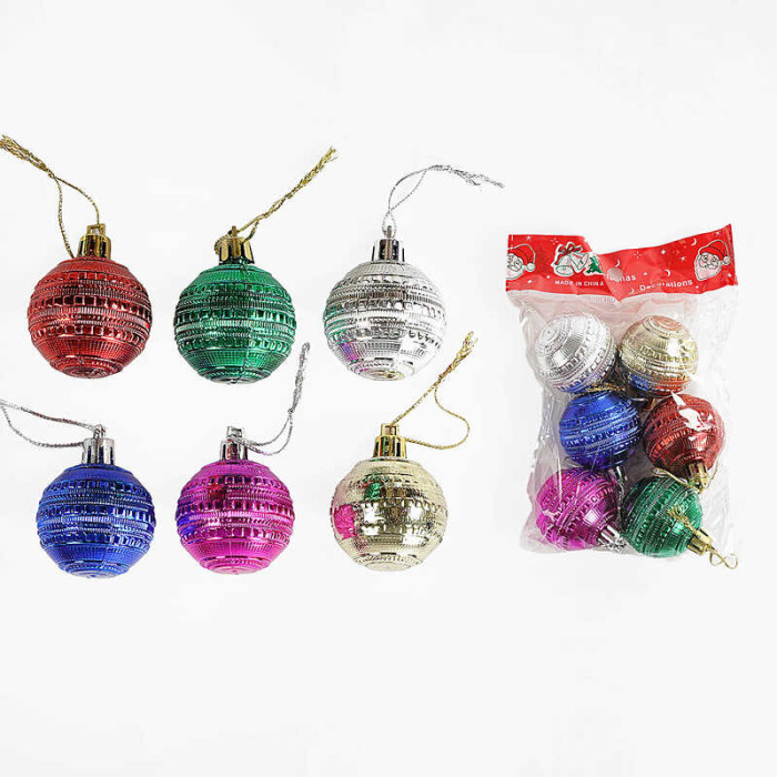 Новорічні прикраси 6 штук, кульки, D= 4 см, у п/е /400/