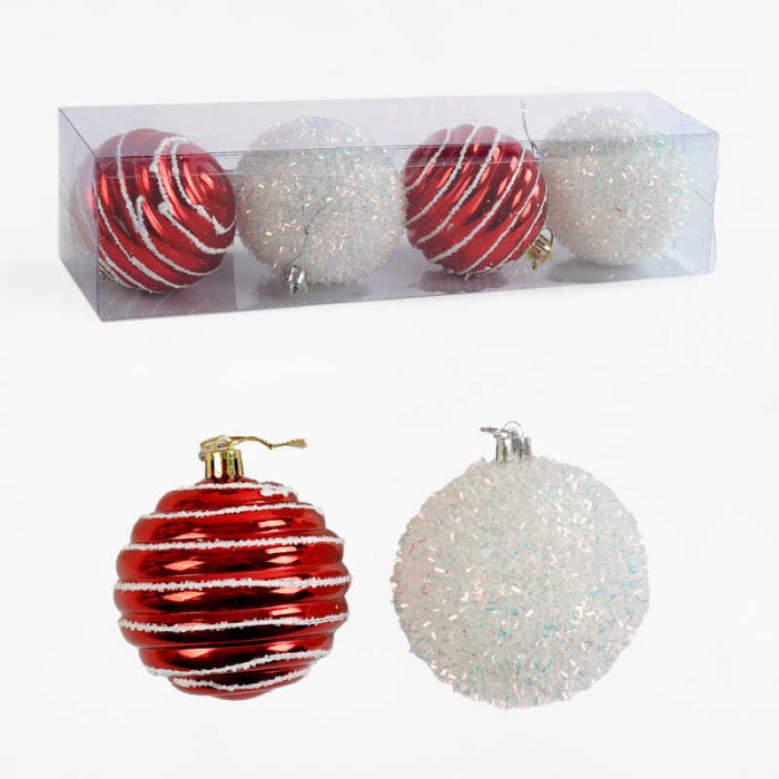 Новорічні прикраси 4 штуки, кульки, D=8 см, у слюді /96/