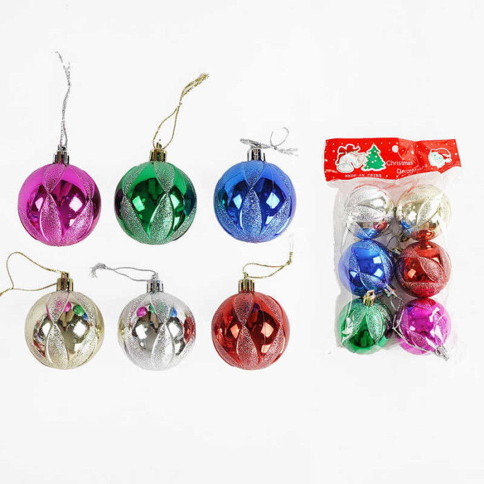 Новорічні прикраси 6 штук, кульки, D= 5 см, у п/е /200/
