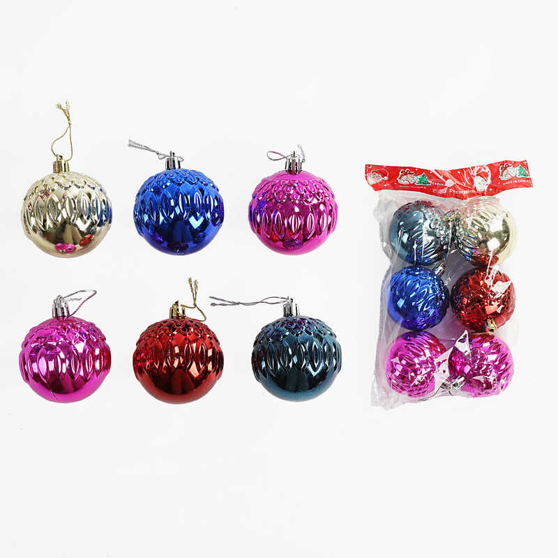 Новорічні прикраси 6 штук, кульки, D= 6 см, у п/е /120/