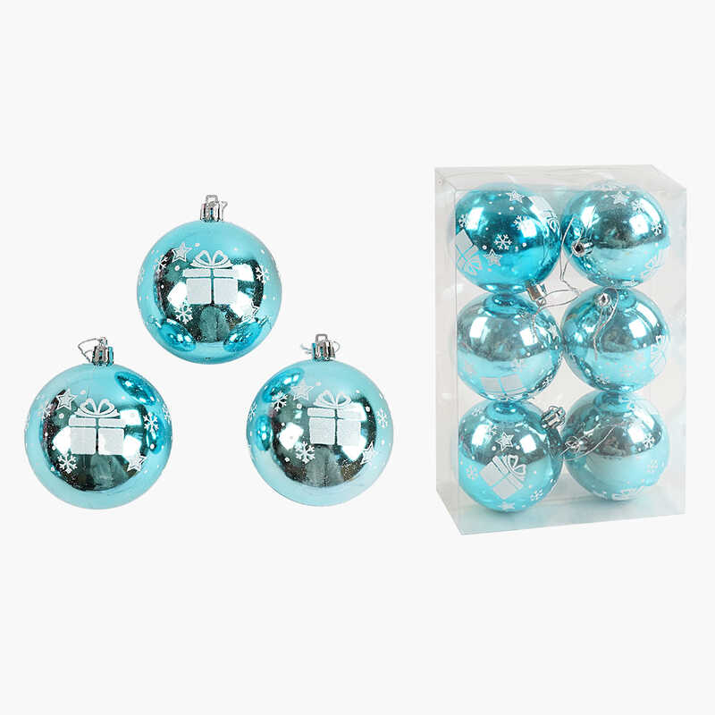 Новорічні прикраси 6 штук, кульки, D = 7,5 см, у слюді  /64/