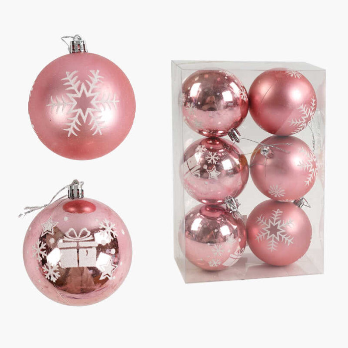 Новорічні прикраси 6 штук, кульки, D = 7,5 см, у слюді /64/