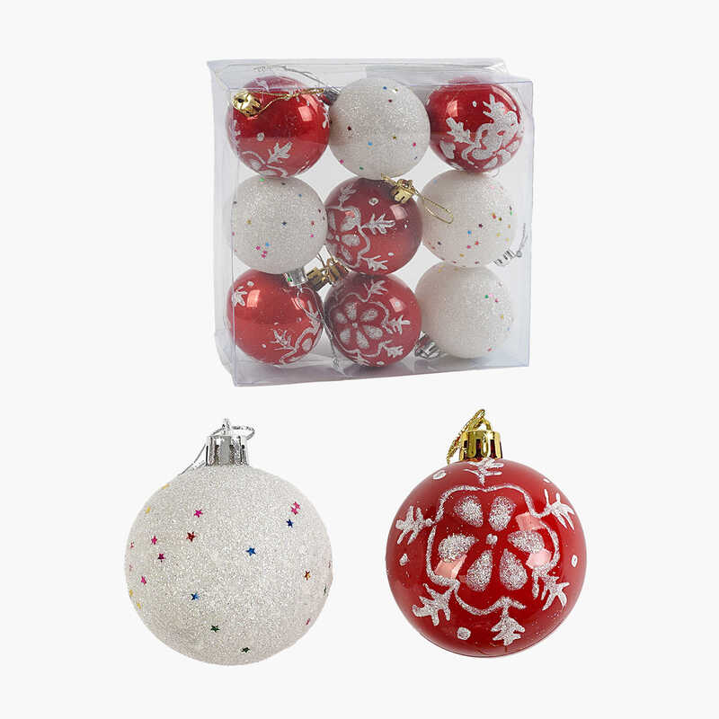 Новорічні прикраси 9 штук, кульки, D = 5,5 см, у слюді /80/ Новорічні прикраси 9 штук, кульки, D = 5,5 см, у слюді /80/