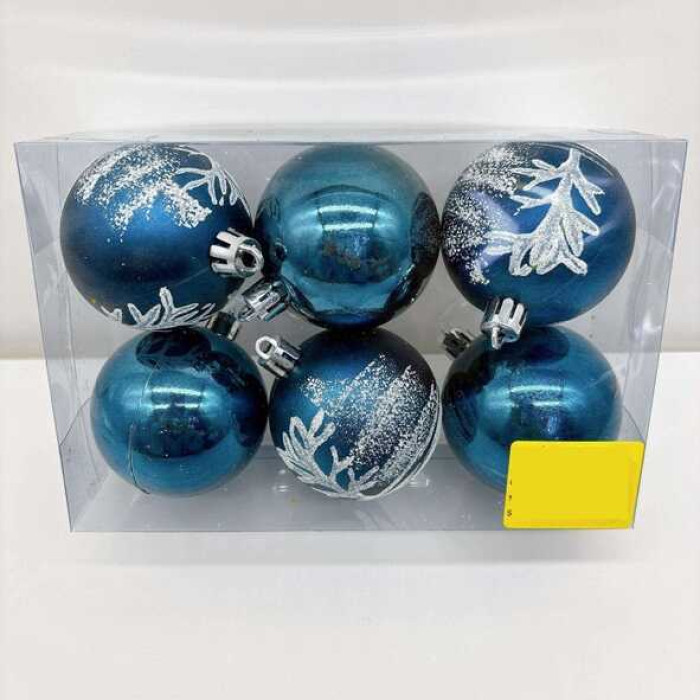 Новорічні прикраси 6 штук, кульки, D = 5,5  см, у слюді /120/