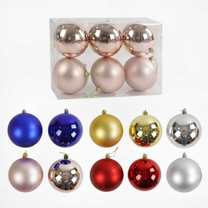 Новорічні прикраси 5 видів, кульки, D = 9 см, МІКС ВИДІВ, в слюді  /24/