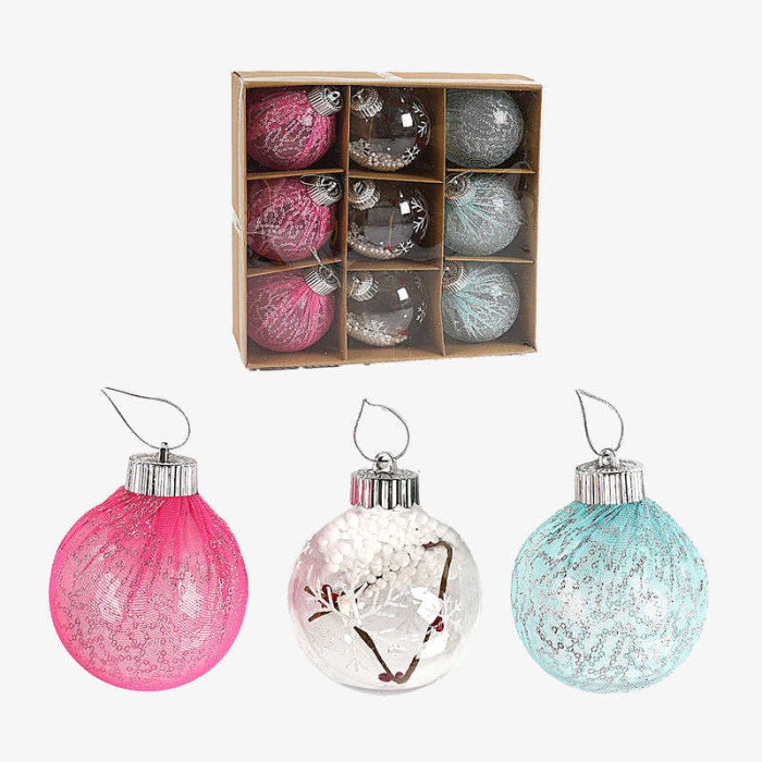 Новорічні прикраси  9 штук, кульки, D = 8 см, в кор. /42/
