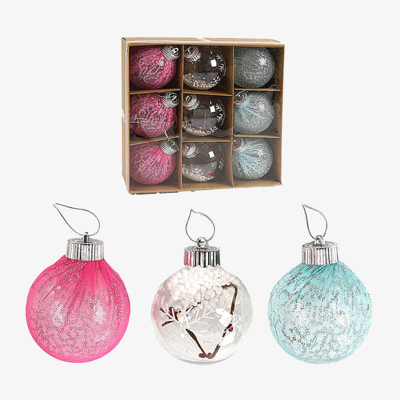 Новорічні прикраси 9 штук, кульки, D = 8 см, в кор. /42/ Новорічні прикраси 9 штук, кульки, D = 8 см, в кор. /42/