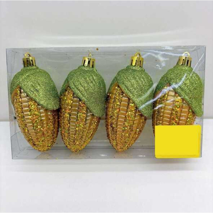 Новорічні прикраси “Кукурудза”, 4 штуки, висота 10 см, у слюді  /180/
