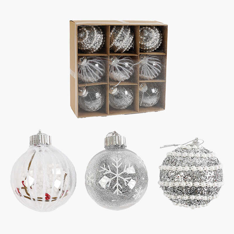 Новорічні прикраси 9 штук, кульки, D = 8 см, в кор. /42/ Новорічні прикраси 9 штук, кульки, D = 8 см, в кор. /42/