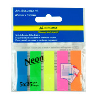 Закладки пласт. з клейким шаром NEON 45x12мм, 5х25арк., асорті, ціна за 4 шт. //