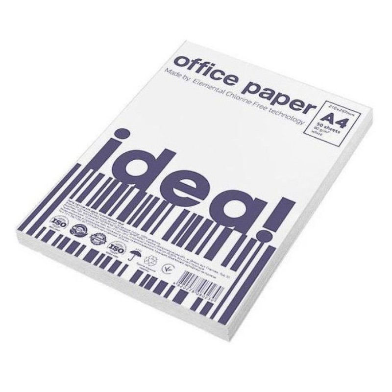 Папір А4  50 арк.  idea!  (Ukraine)    80 г/м.кв. 50 пач/ящ.