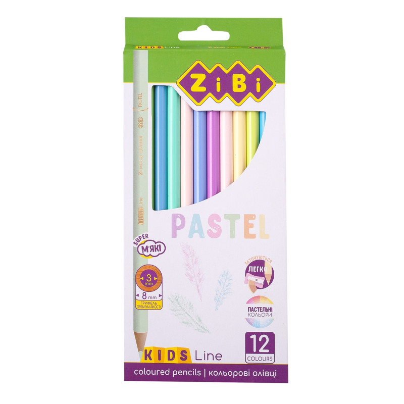 Олівці кольорові Pastel, 12 шт., KIDS LINE