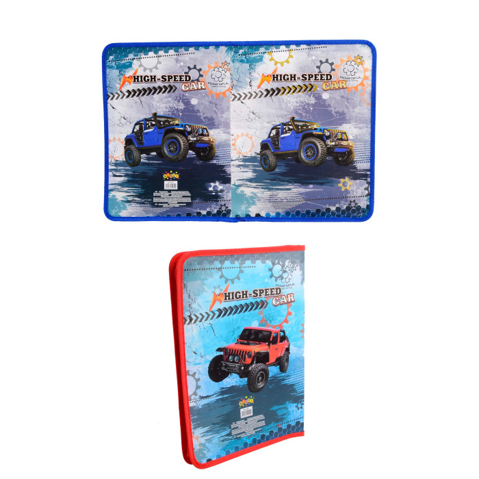 Папка А4 на молнии, пластиковая, с глитером KIDIS , серия HIGH SPEED (внедорожники) /360/