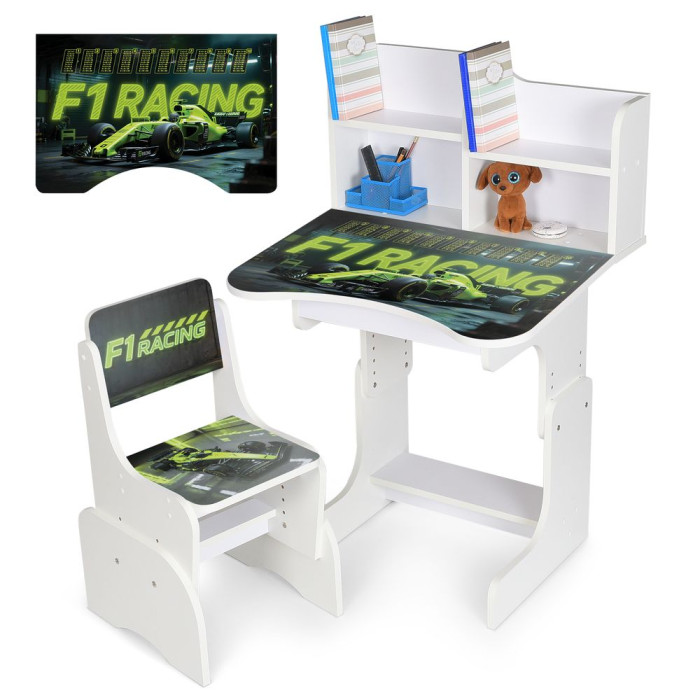 Парта N 2071-30-1 (1шт) зі стільчиком, 69,5х44,5см, регул.висота 56,5/67,5см, F1, таблиця множення, білий