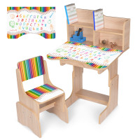 Парта N 2071-11-3 (1шт) зі стільчиком, 69,5х44,5см, регул.висота 56,5см/67,5см, олівці, укр.абетка, дуб сонома