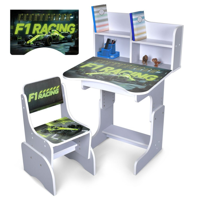 Парта N 2071-30-5 (1шт) зі стільчиком, 69,5х44,5см, регул.висота 56,5/67,5см, F1, таблиця множення, сірий