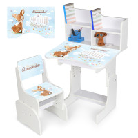 Парта N 2071-16-1 (1шт) зі стільчиком, 69,5х44,5см, регул.висота 56,5/67,5см, оленятко, таблиця множення, білий
