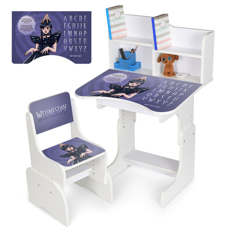 Парта N 2071-24-1 (1шт) зі стільчиком, 69,5х44,5см, регул.висота 56,5/67,5см, WD, англ.абетка, білий