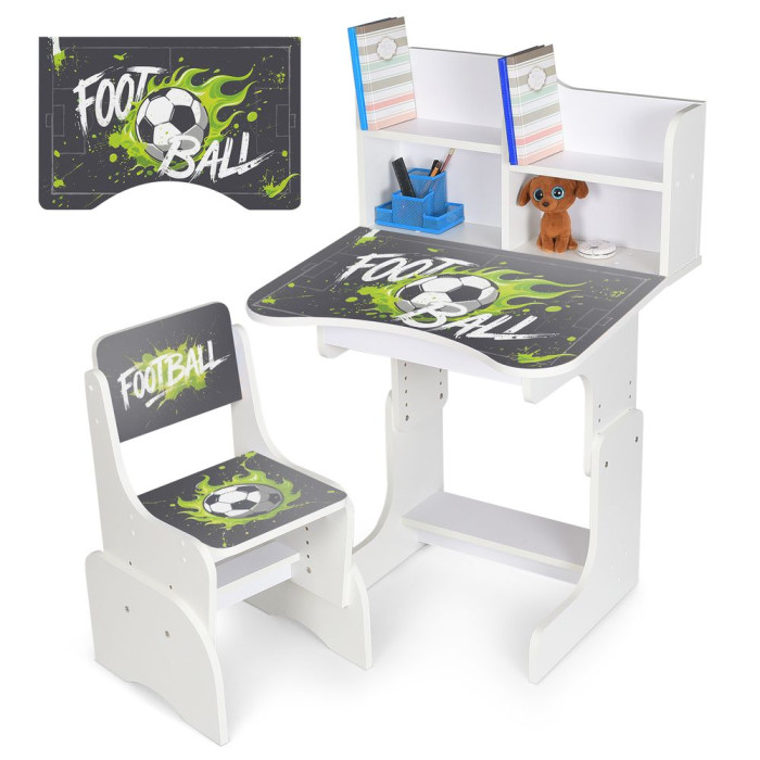 Парта N 2071-31-1 (1шт) зі стільчиком, 69,5х44,5см, регул.висота 56,5/67,5см, футбол, білий