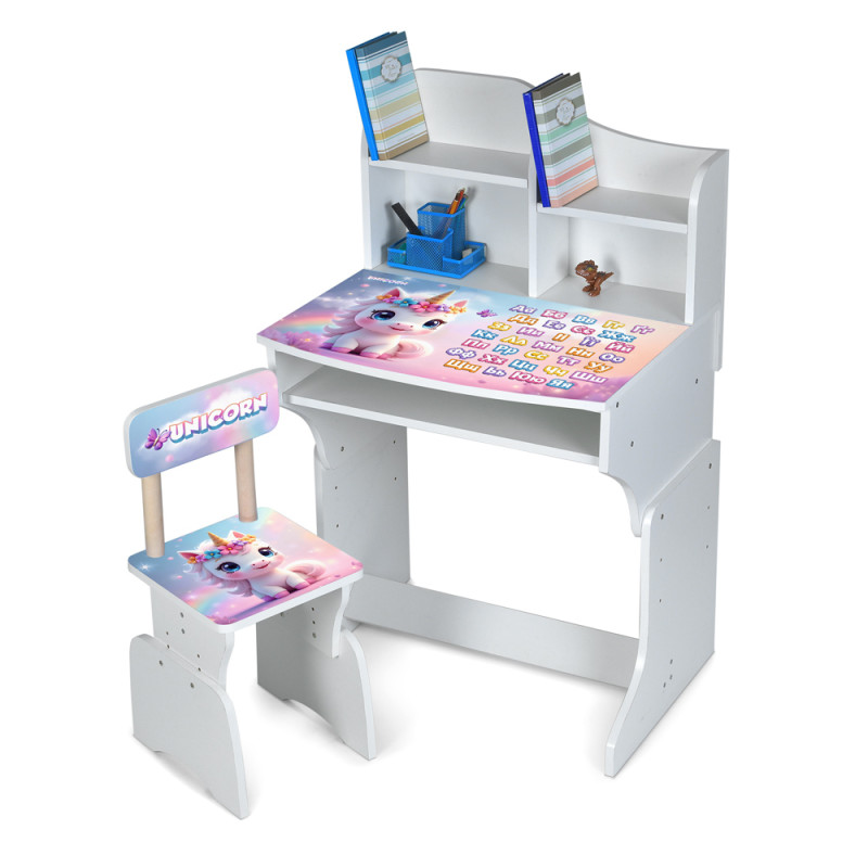 Парта M 904-12 (1шт) 1 стільчик, дерев'яний, регул. висота (3 положення), укр.абетка, єдиноріг