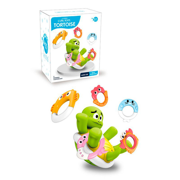 Гра для купання черепаха, 14-12,5-8см, фонтан, кільцеброс (кільця 5шт), акум, USBзарядне, в кор-ці, 13-16-9см /12/