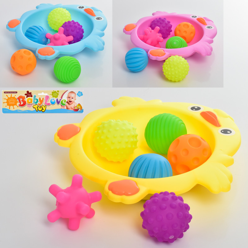 Іграшка для купання пташка-ємність28см,м'яч-пискавка6шт,6см,3кол,у п/е, 31-35-6см /36/