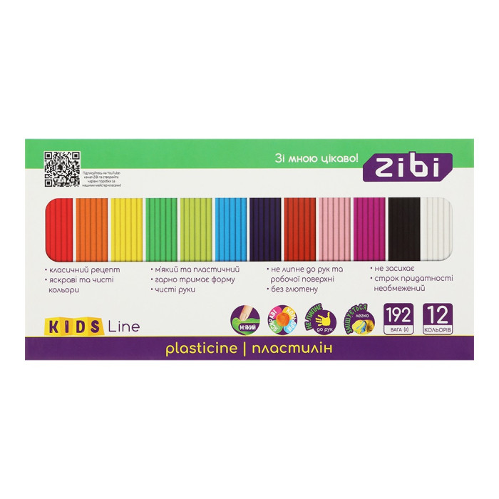 Пластилін 12 кольорів, 192г, KIDS Line