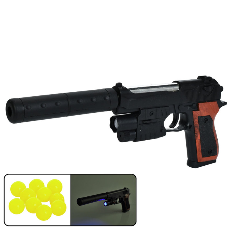 Пістолет 31см, пластикові кулі, лазер, світло, на бат(табл), у п/е 15-23-3см /72/