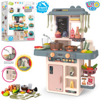 Кухня 63-45,5-22см,мийка-ллється вода(механіч),пара, звук, світло, посуд,продукти, досточка для малювання, крейда, губка, 42пр, на бат-ці, в кор-ці,49,5-35-15см /12/